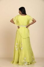 Light Green Organza Crop Top with Applique Embroidery and Sequin Highlights