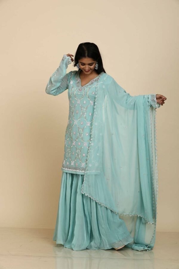 Dusty Ferozi Georgette Sharara Set with Sequins Work