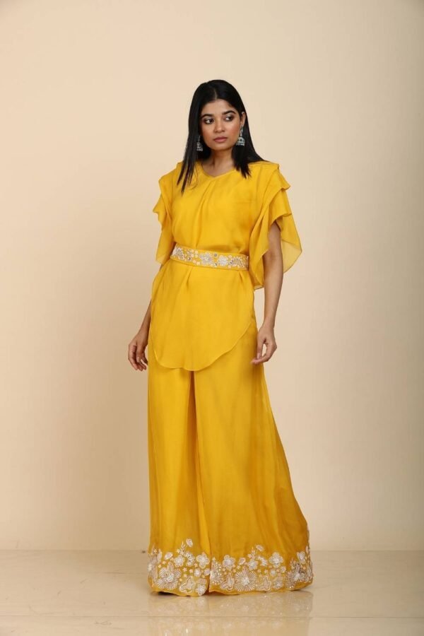 Chic Yellow Top with Palazzo Set in Organza