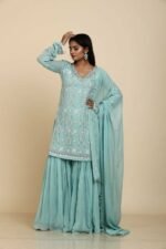 Dusty Ferozi Georgette Sharara Set with Sequins Work