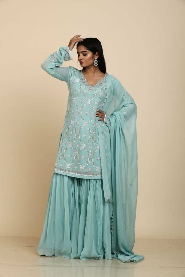 Dusty Ferozi Georgette Sharara Set with Sequins Work