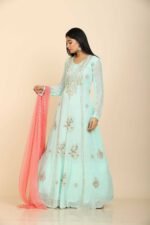 Mint green Anarkali suit with gota zari moti and floral embroidery