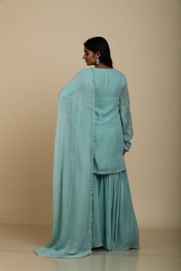 Dusty Ferozi Georgette Sharara Set with Sequins Work