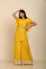Chic Yellow Top with Palazzo Set in Organza