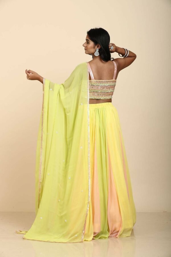 Multi-Color Georgette Lehenga with Sequins Work Sleeveless Blouse and Dupatta