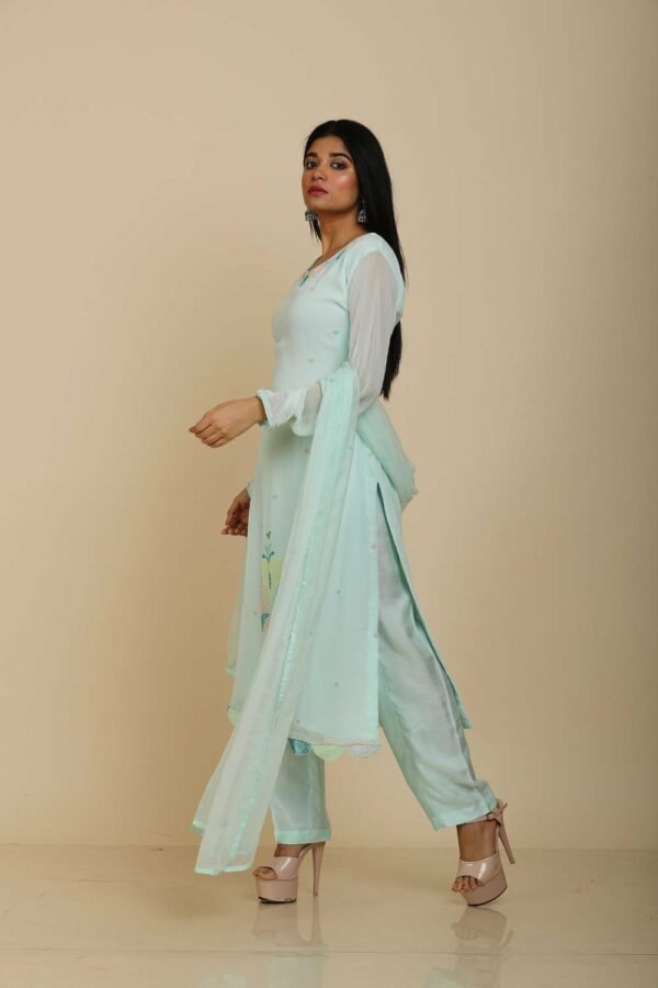 Aqua Georgette Kurta Set with Pant and Dupatta