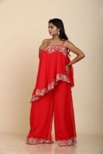 Red Off-Shoulder Organza with Applique and Doori Work