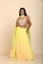 Multi-Color Georgette Lehenga with Sequins Work Sleeveless Blouse and Dupatta
