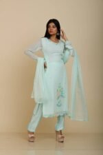 Aqua Georgette Kurta Set with Pant and Dupatta
