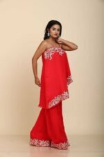 Red Off-Shoulder Organza with Applique and Doori Work