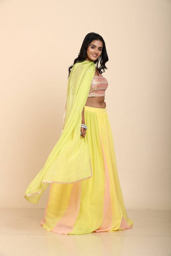 Multi-Color Georgette Lehenga with Sequins Work Sleeveless Blouse and Dupatta