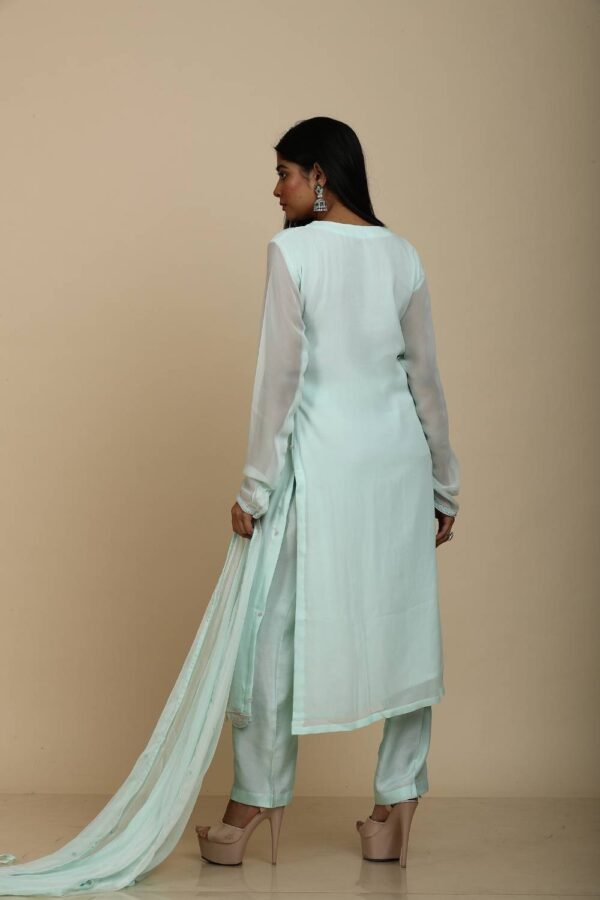 Aqua Georgette Kurta Set with Pant and Dupatta