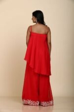 Red Off-Shoulder Organza with Applique and Doori Work