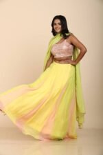 Multi-Color Georgette Lehenga with Sequins Work Sleeveless Blouse and Dupatta