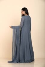 Grey Anarkali suit in georgette with multicoloured sequins embroidered floral design