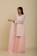 Peach Pink Georgette Sharara with Moti Work