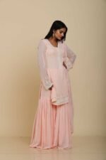 Peach Pink Georgette Sharara with Moti Work