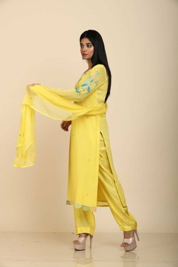 Yellow Georgette Kurta Set with Pant and Dupatta