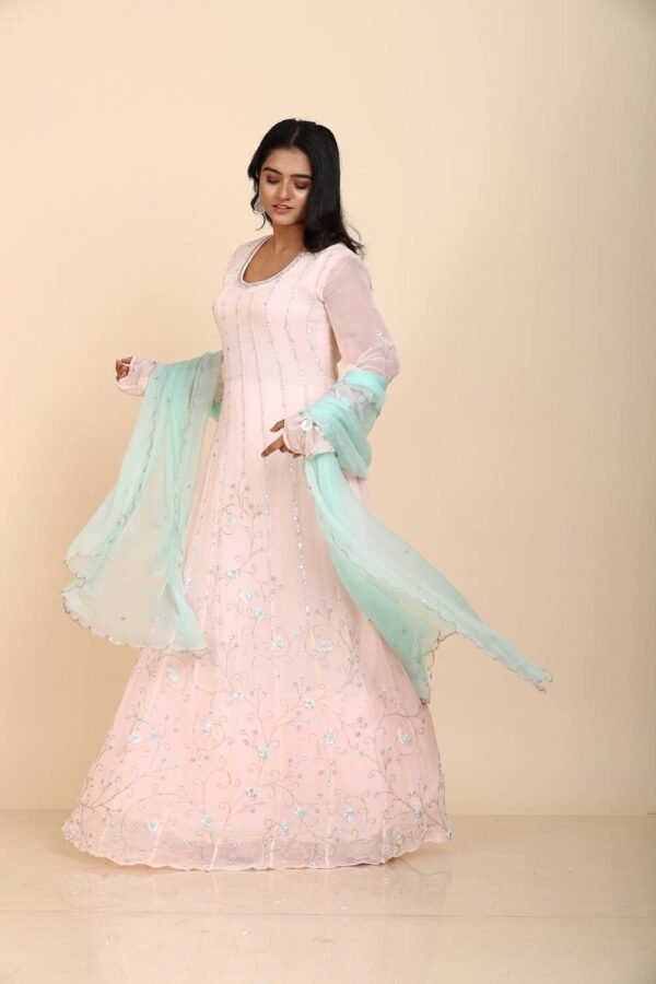 Light pink Georgette Anarkali With Multicolored Sequins