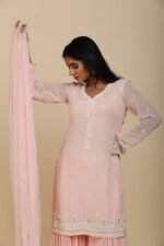 Peach Pink Georgette Sharara with Moti Work