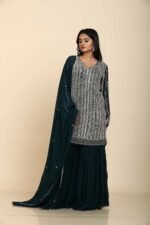 Blue Georgette Sharara with metal sequins work