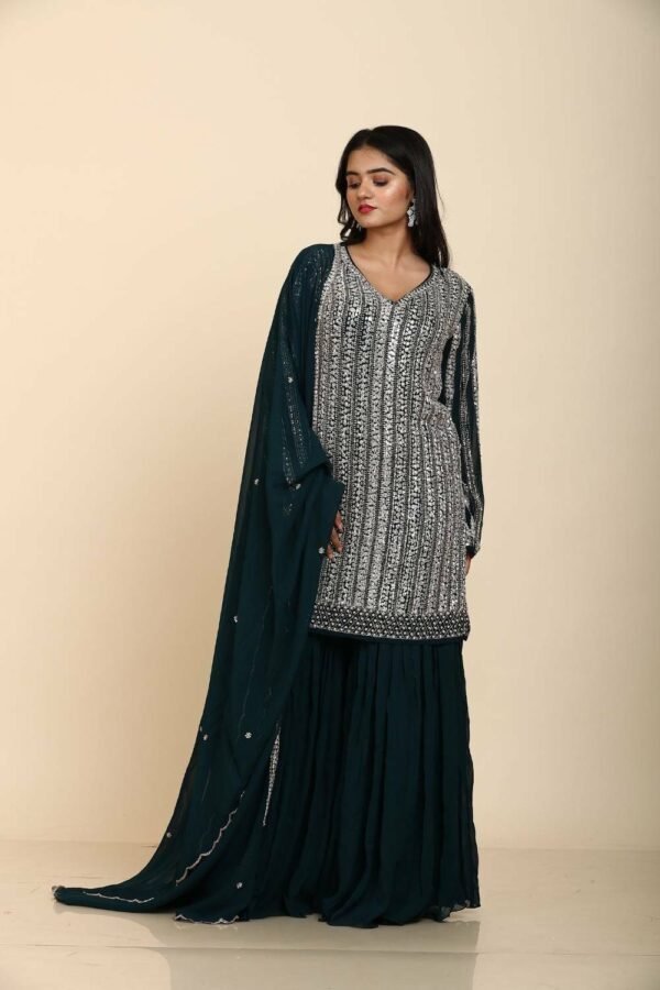 Blue Georgette Sharara with metal sequins work