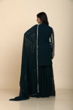 Blue Georgette Sharara with metal sequins work