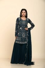 Blue Georgette Sharara with Golden Sequins Work