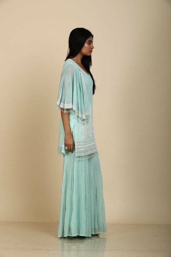 Ferozi Georgette Top Palazzo with Short Shrug & Embroidery