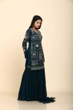 Blue Georgette Sharara with Golden Sequins Work