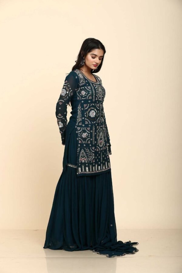 Blue Georgette Sharara with Golden Sequins Work