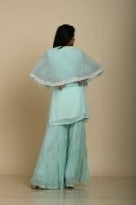 Ferozi Georgette Top Palazzo with Short Shrug & Embroidery