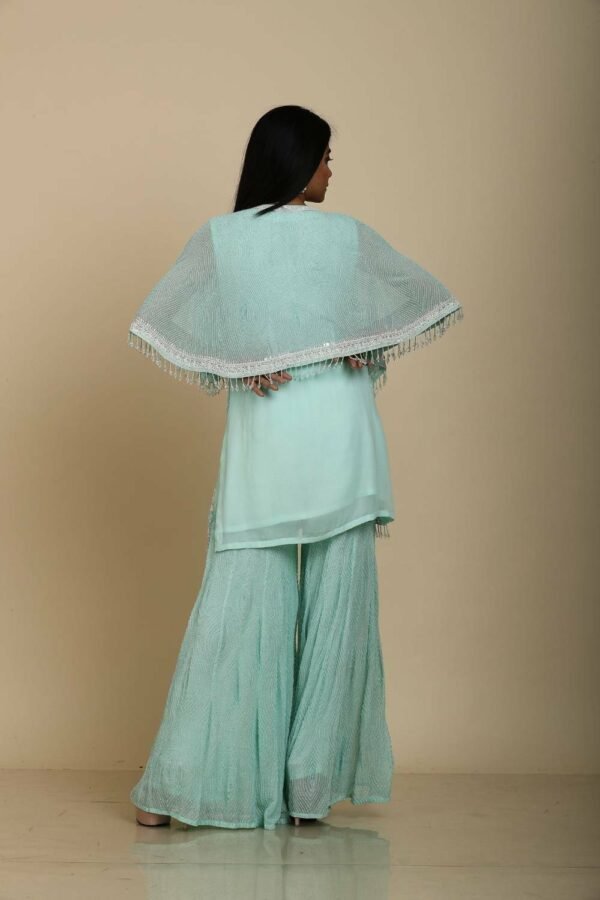 Ferozi Georgette Top Palazzo with Short Shrug & Embroidery