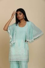 Ferozi Georgette Top Palazzo with Short Shrug & Embroidery