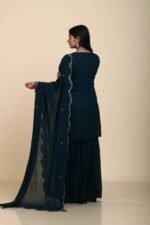 Blue Georgette Sharara with Golden Sequins Work