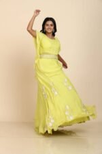 Light Green Organza Crop Top with Applique Embroidery and Sequin Highlights