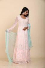 Light pink Georgette Anarkali With Multicolored Sequins
