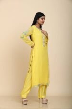 Yellow Georgette Kurta Set with Pant and Dupatta