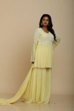 Elegant Lemon Georgette Peplum Sharara Set