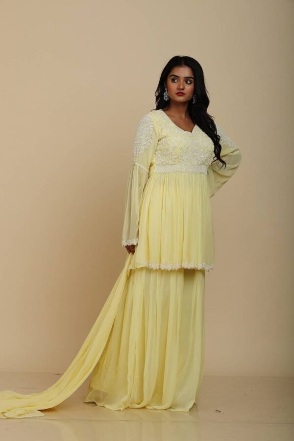 Elegant Lemon Georgette Peplum Sharara Set