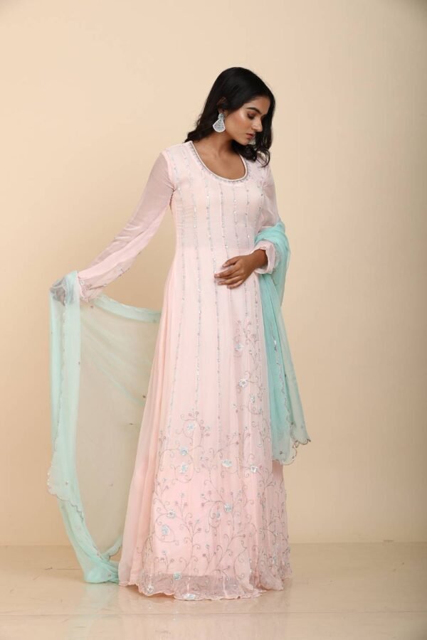 Light pink Georgette Anarkali With Multicolored Sequins