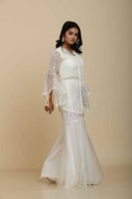 Off-White Organza Peplum Top with Moti Jaal Work