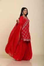 Red Georgette Sharara with Pita Aari Sequins Work