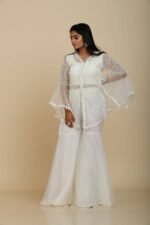 Off-White Organza Peplum Top with Moti Jaal Work