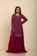 Wine Sharara with Cutdana Jaal Work