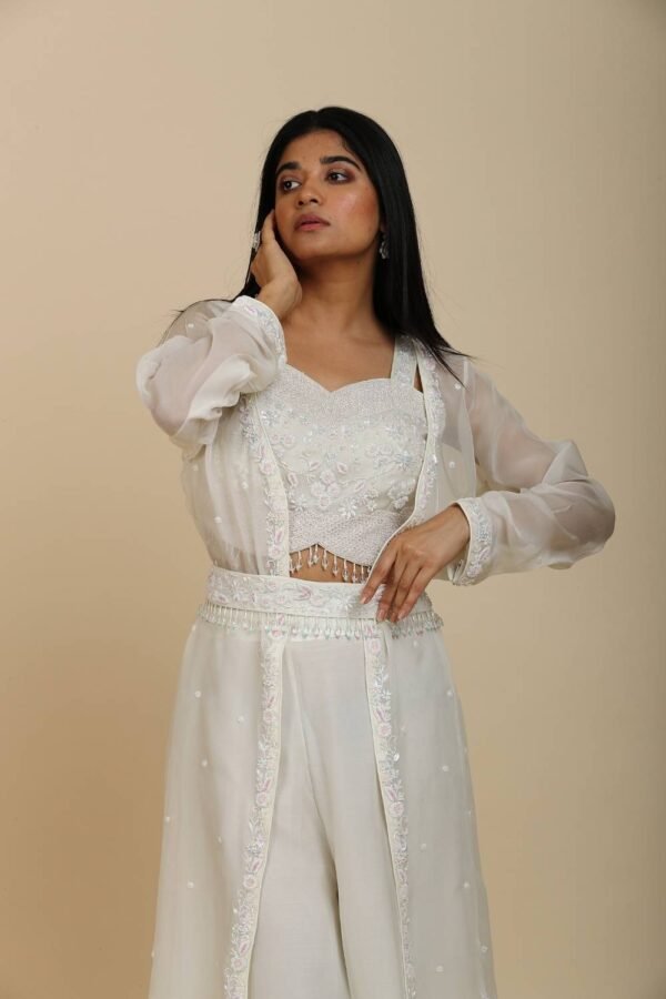 Off white Organza Jacket Blouse with Palazzo
