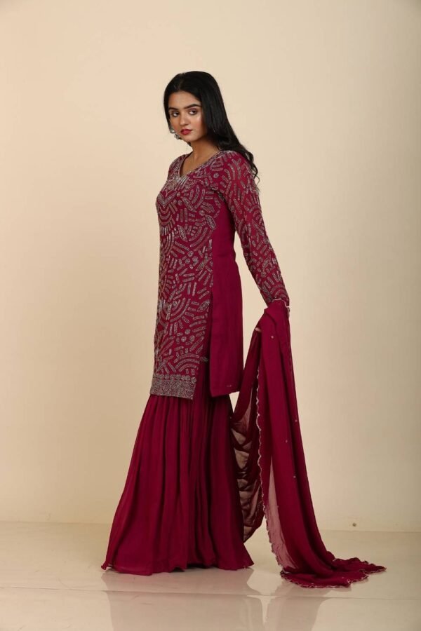 Wine Sharara with Cutdana Jaal Work