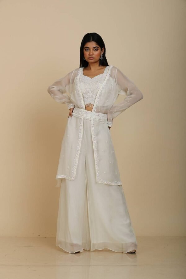 Off white Organza Jacket Blouse with Palazzo