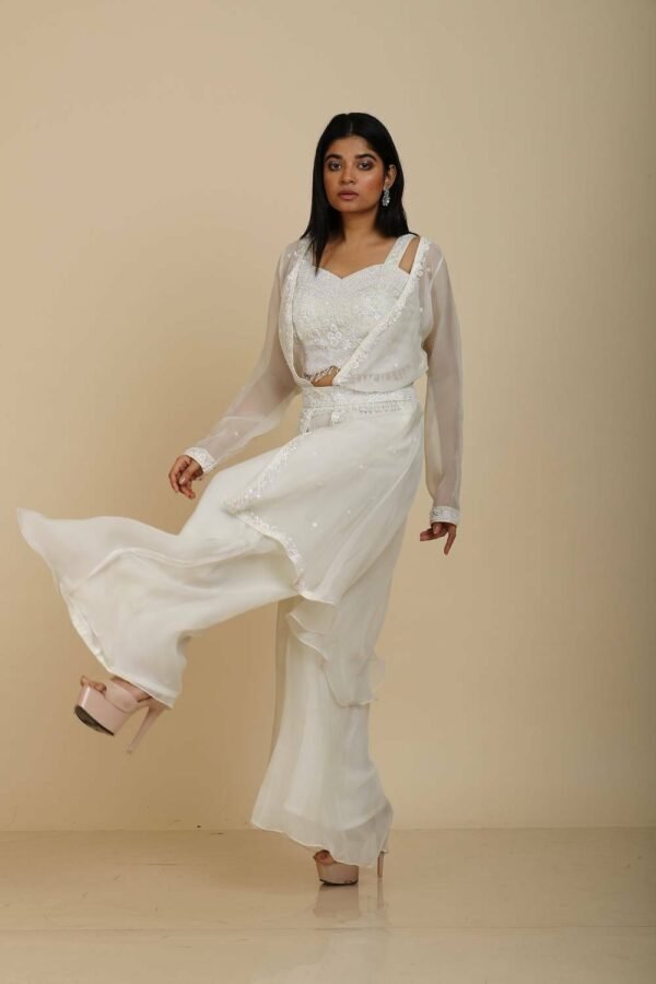 Off white Organza Jacket Blouse with Palazzo
