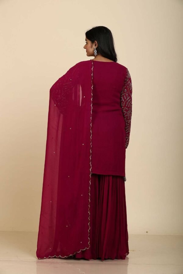 Wine Sharara with Cutdana Jaal Work